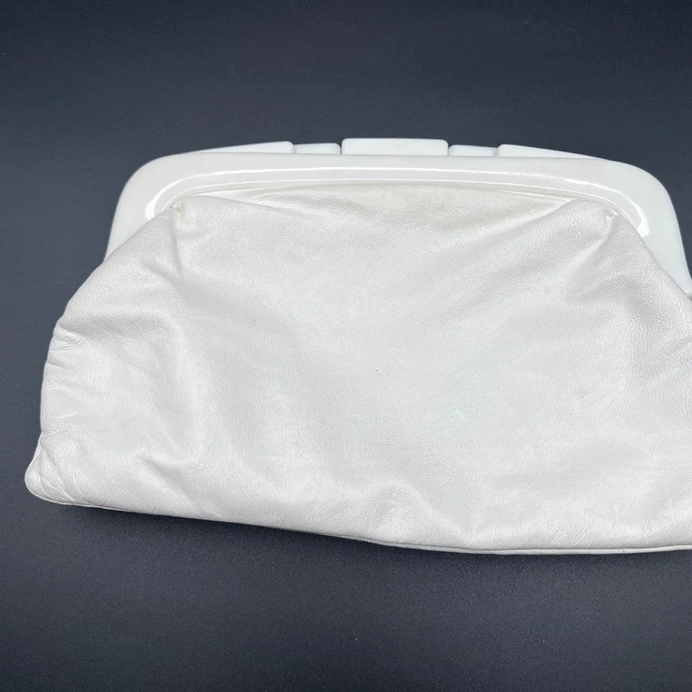 Pierre Charbonnier Vintage White Faux Leather Clutch Bag Plastic Frame France